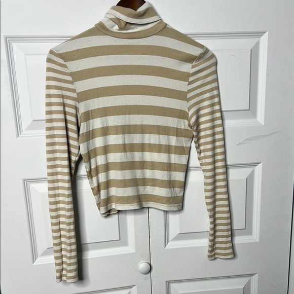 Madewell Striped Tan and White Turtleneck Top Size large - Picture 1 of 5